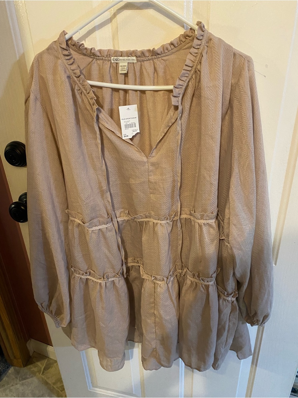 Cato Beige Ruffled Peasant Tunic